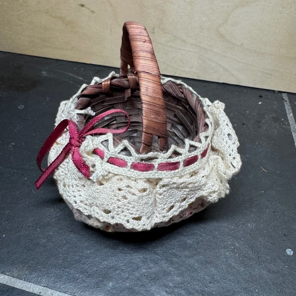 Miniature Woven Basket Crochet Lace Trim Floral‎ Fabric Burgundy Ribbon Easter